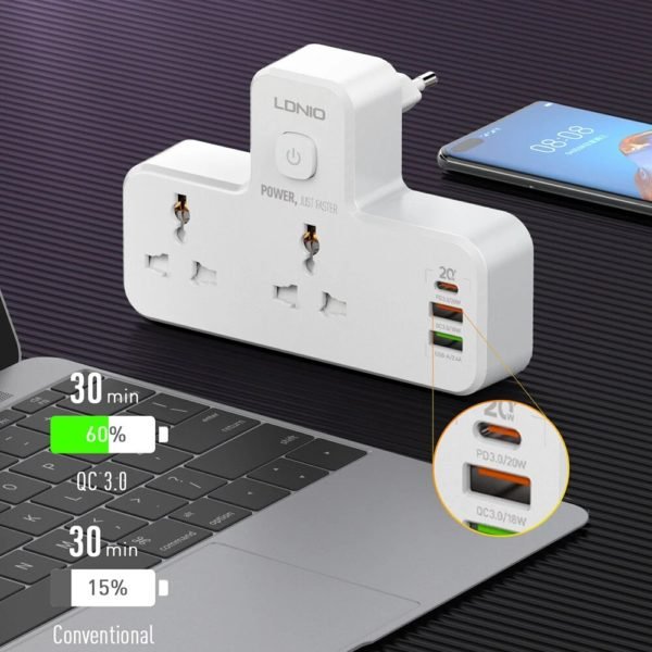 LDNIO SC2311 20W 3-Port USB Charger Extension - Image 7