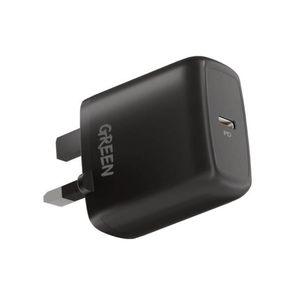 Green Lion Type-C Port Wall Charger 20W UK with PVC Type-C to Type-C Cable 1.2M, Fast Charge Adapter & Cable with Over-heat Protection - Black