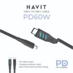 HAVIT PD60W Type-C To Type-C Cable 20V/3A Super Fast Charger (CB6254)